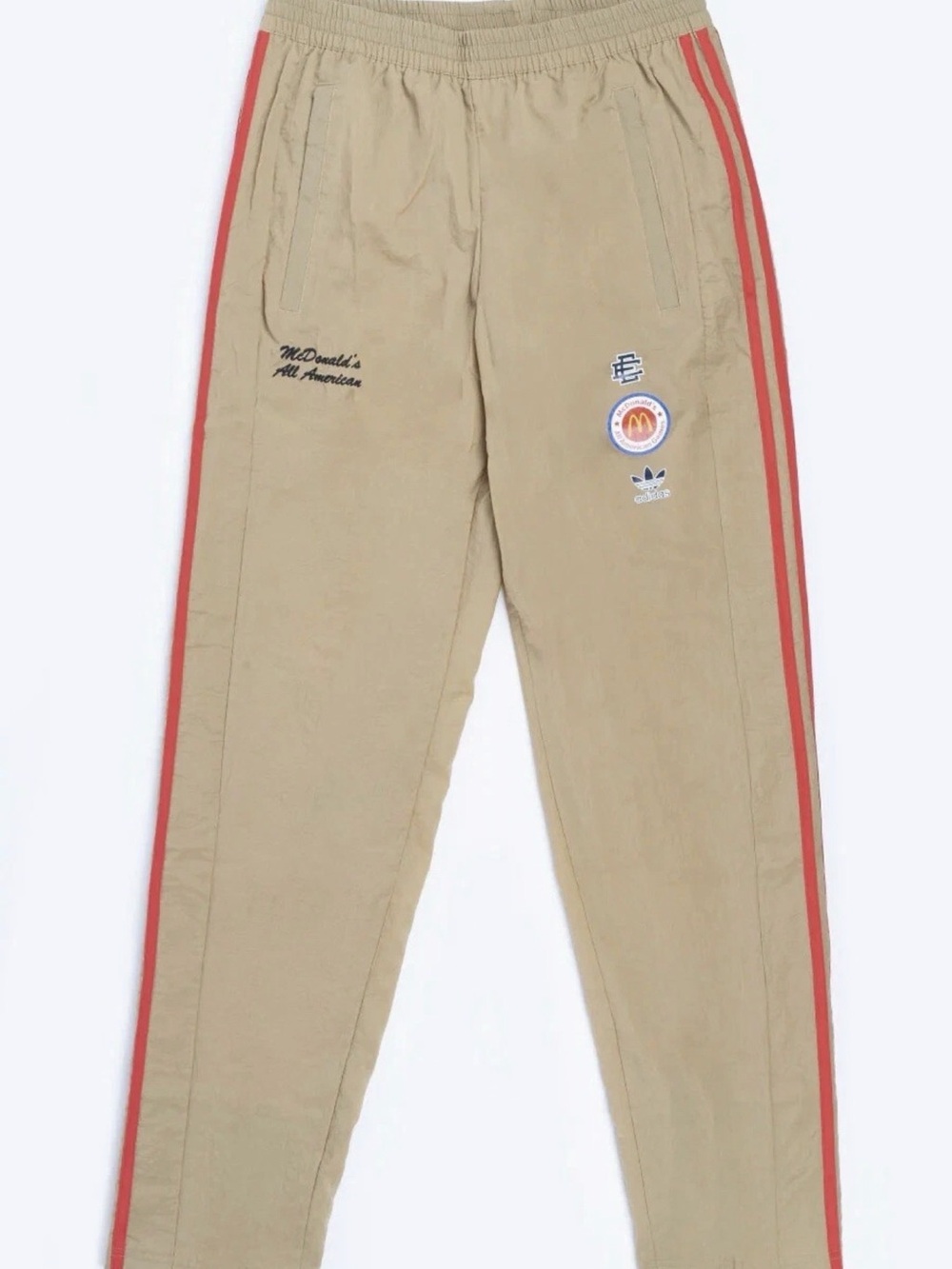 adidas Khaki Joggers with Red Side Stripes